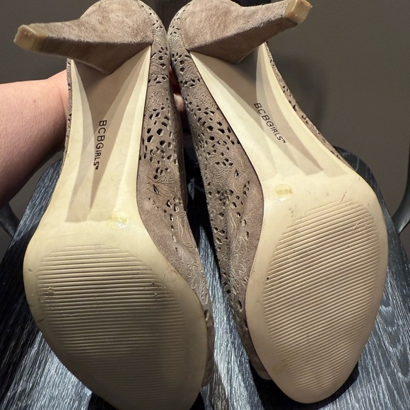 BCBGirls Brown Cut-Out Peep-Toe Wedges - Picture 3 of 11